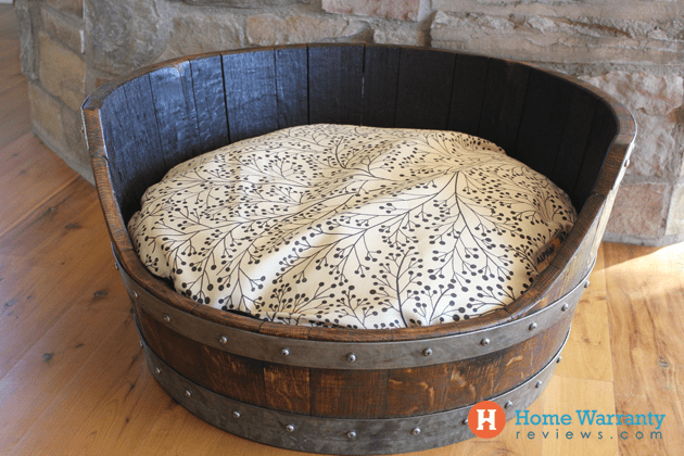DIY wine barrel pet bed