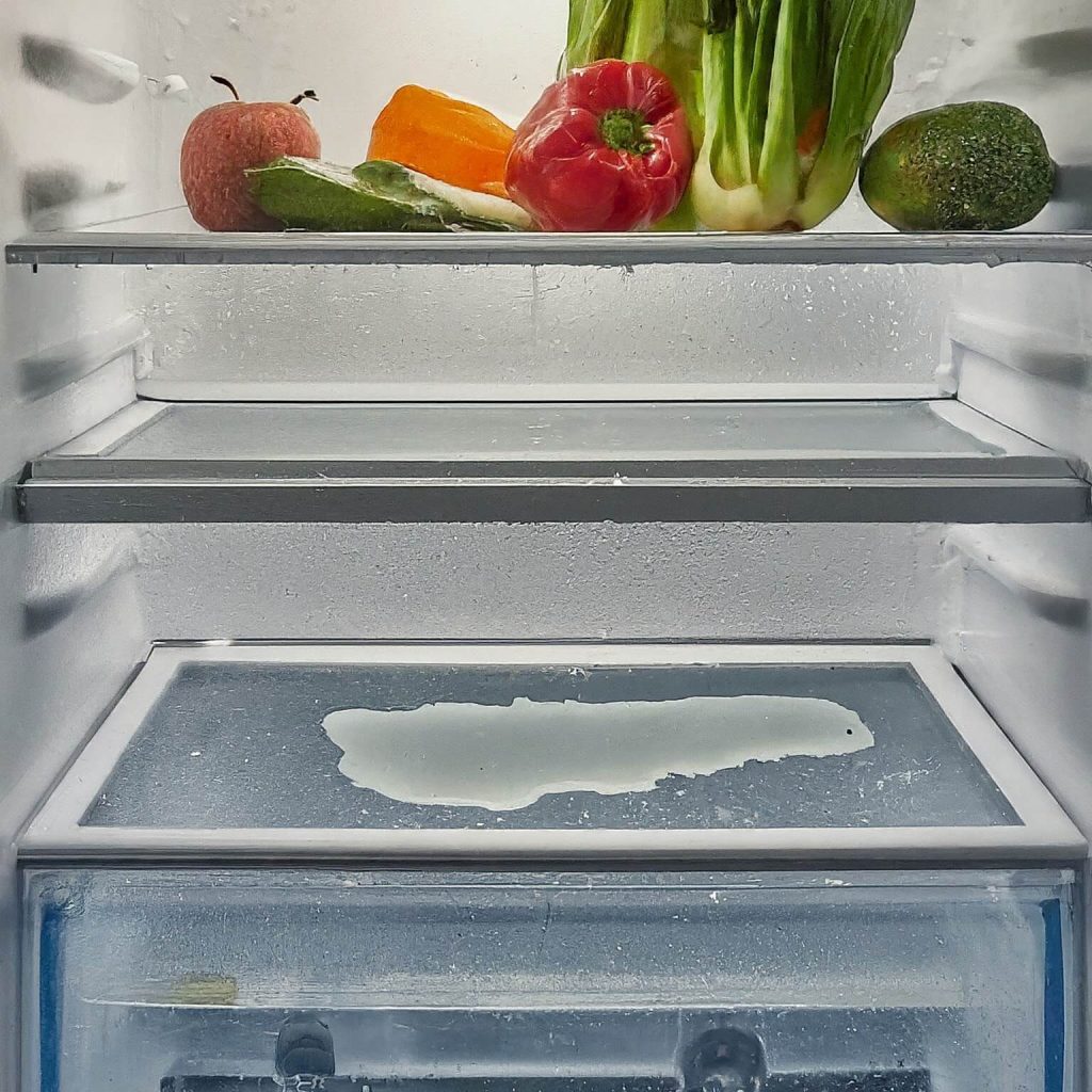 an image of leaking water in a refrigerator